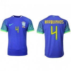 Fotballdrakt Herre Brasil Marquinhos #4 Bortetrøye FIFA VM 2022 Kortermet