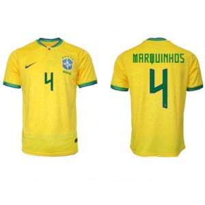 Fotballdrakt Herre Brasil Marquinhos #4 Hjemmetrøye FIFA VM 2022 Kortermet