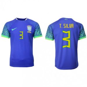 Fotballdrakt Herre Brasil Thiago Silva #3 Bortetrøye FIFA VM 2022 Kortermet
