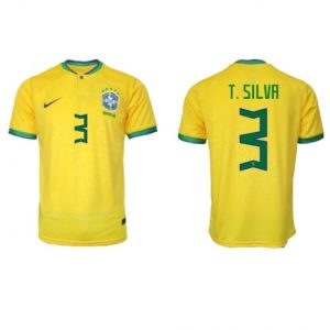 Fotballdrakt Herre Brasil Thiago Silva #3 Hjemmetrøye FIFA VM 2022 Kortermet