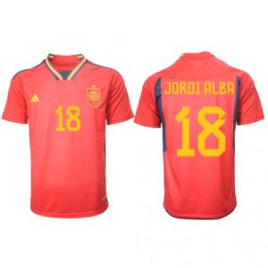 Fotballdrakt Herre Spania Jordi Alba #18 Hjemmetrøye FIFA VM 2022 Kortermet