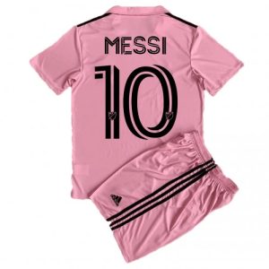 Inter Miami Fotballdrakt Barn Lionel Messi #10 Hjemmedraktsett 2023-24 Kortermet (+ Korte bukser)