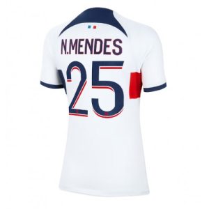 Paris Saint-Germain Fotballdrakt Dame Nuno Mendes #25 Bortetrøye 2023-24 Kortermet