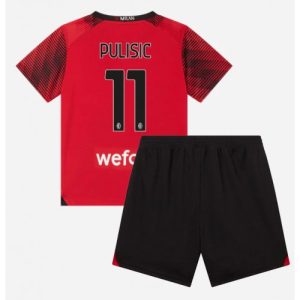 AC Milan Fotballdrakt Christian Pulisic #11 Hjemmedrakt Barn 2023-24 Kortermet (+ Korte bukser)