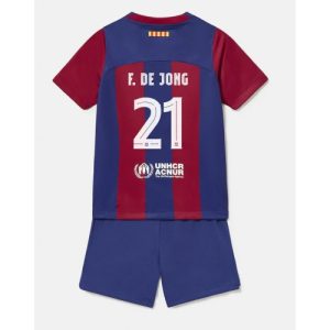 Barcelona Fotballdrakt Frenkie de Jong #21 Hjemmedrakt Barn 2023-24 Kortermet (+ Korte bukser)