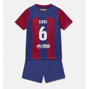 Barcelona Fotballdrakt Paez Gavi #6 Hjemmedrakt Barn 2023-24 Kortermet (+ Korte bukser)
