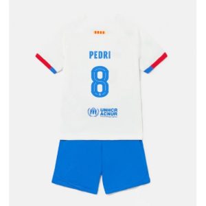 Barcelona Fotballdrakt Pedri Gonzalez #8 Bortedrakt Barn 2023-24 Kortermet (+ Korte bukser)