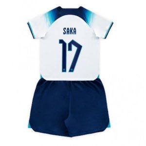 England Fotballdrakt Barn Bukayo Saka #17 Hjemmedrakt FIFA VM 2022 Kortermet (+ Korte bukser)