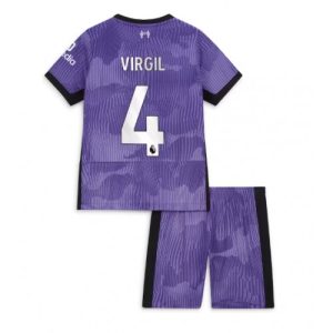 Liverpool Fotballdrakt Barn Virgil van Dijk #4 Tredjedrakt 2023-24 Kortermet (+ Korte bukser)
