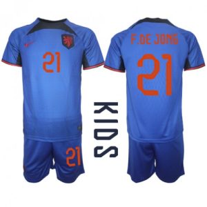Nederland Fotballdrakt Barn Frenkie de Jong #21 Bortedrakt VM 2022 Kortermet (+ Korte bukser)