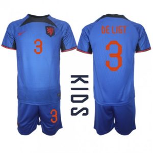 Nederland Fotballdrakt Barn Matthijs de Ligt #3 Bortedrakt VM 2022 Kortermet (+ Korte bukser)