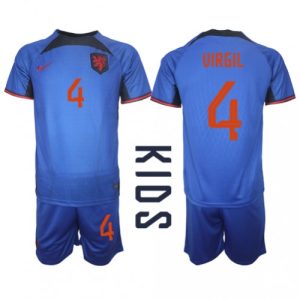 Nederland Fotballdrakt Barn Virgil van Dijk #4 Bortedrakt VM 2022 Kortermet (+ Korte bukser)