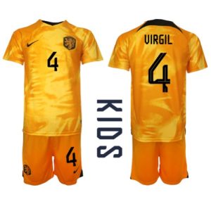 Nederland Fotballdrakt Barn Virgil van Dijk #4 Hjemmedrakt VM 2022 Kortermet (+ Korte bukser)