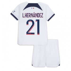 Paris Saint-Germain Fotballdrakt Barn Lucas Hernandez #21 Bortedrakt 2023-24 Kortermet (+ Korte bukser)