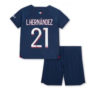 Paris Saint-Germain Fotballdrakt Barn Lucas Hernandez #21 Hjemmedrakt 2023-24 Kortermet (+ Korte bukser)