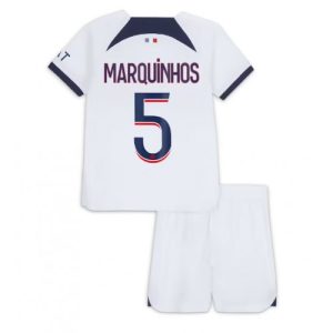 Paris Saint-Germain Fotballdrakt Barn Marquinhos #5 Bortedrakt 2023-24 Kortermet (+ Korte bukser)
