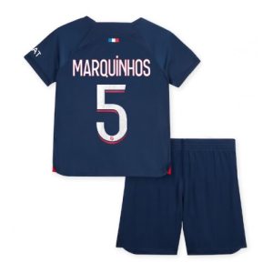 Paris Saint-Germain Fotballdrakt Barn Marquinhos #5 Hjemmedrakt 2023-24 Kortermet (+ Korte bukser)