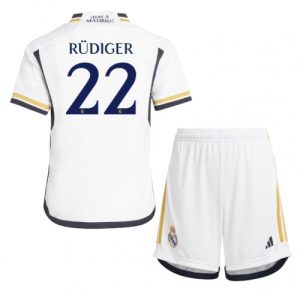 Real Madrid Fotballdrakt Antonio Rudiger #22 Hjemmedrakt Barn 2023-24 Kortermet (+ Korte bukser)