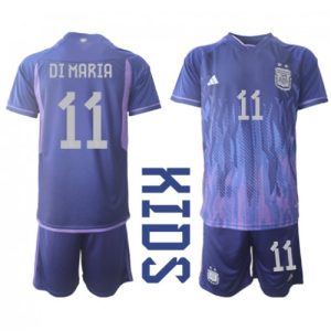 Argentina Fotballdrakt Barn Angel Di Maria #11 Bortedrakt VM 2022 Kortermet (+ Korte bukser)