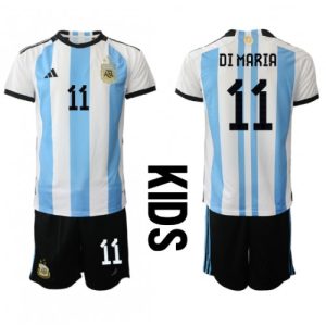 Argentina Fotballdrakt Barn Angel Di Maria #11 Hjemmedrakt VM 2022 Kortermet (+ Korte bukser)