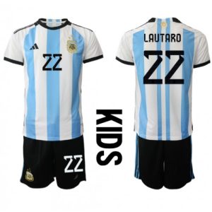 Argentina Fotballdrakt Barn Lautaro Martinez #22 Hjemmedrakt VM 2022 Kortermet (+ Korte bukser)