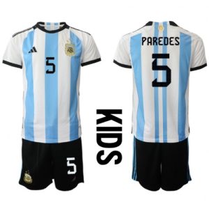Argentina Fotballdrakt Barn Leandro Paredes #5 Hjemmedrakt VM 2022 Kortermet (+ Korte bukser)