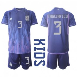 Argentina Fotballdrakt Barn Nicolas Tagliafico #3 Bortedrakt VM 2022 Kortermet (+ Korte bukser)