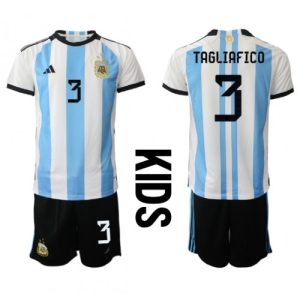 Argentina Fotballdrakt Barn Nicolas Tagliafico #3 Hjemmedrakt VM 2022 Kortermet (+ Korte bukser)