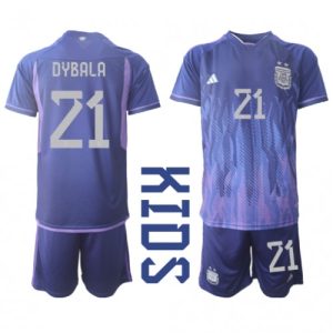 Argentina Fotballdrakt Barn Paulo Dybala #21 Bortedrakt VM 2022 Kortermet (+ Korte bukser)