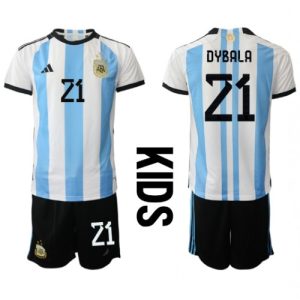 Argentina Fotballdrakt Barn Paulo Dybala #21 Hjemmedrakt VM 2022 Kortermet (+ Korte bukser)