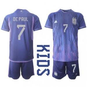 Argentina Fotballdrakt Barn Rodrigo de Paul #7 Bortedrakt VM 2022 Kortermet (+ Korte bukser)