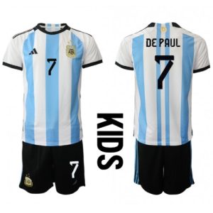 Argentina Fotballdrakt Barn Rodrigo de Paul #7 Hjemmedrakt VM 2022 Kortermet (+ Korte bukser)
