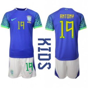 Brasil Fotballdrakt Barn Antony #19 Bortedrakt VM 2022 Kortermet (+ Korte bukser)