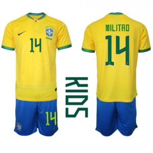 Brasil Fotballdrakt Barn Eder Militao #14 Hjemmedrakt VM 2022 Kortermet (+ Korte bukser)