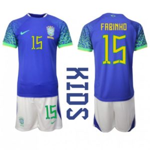 Brasil Fotballdrakt Barn Fabinho #15 Bortedrakt VM 2022 Kortermet (+ Korte bukser)