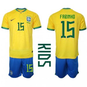 Brasil Fotballdrakt Barn Fabinho #15 Hjemmedrakt VM 2022 Kortermet (+ Korte bukser)