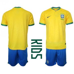 Brasil Fotballdrakt Barn Hjemmedrakt VM 2022 Kortermet (+ Korte bukser)