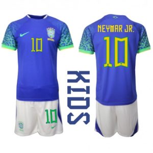Brasil Fotballdrakt Barn Neymar Jr #10 Bortedrakt VM 2022 Kortermet (+ Korte bukser)