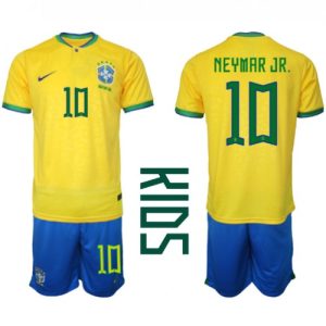 Brasil Fotballdrakt Barn Neymar Jr #10 Hjemmedrakt VM 2022 Kortermet (+ Korte bukser)