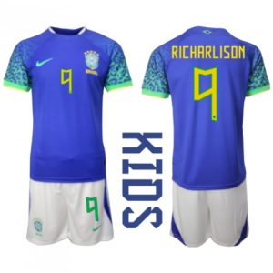 Brasil Fotballdrakt Barn Richarlison #9 Bortedrakt VM 2022 Kortermet (+ Korte bukser)
