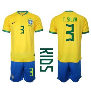 Brasil Fotballdrakt Barn Thiago Silva #3 Hjemmedrakt VM 2022 Kortermet (+ Korte bukser)