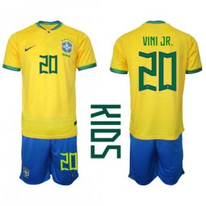 Brasil Fotballdrakt Barn Vinicius Junior #20 Hjemmedrakt VM 2022 Kortermet (+ Korte bukser)