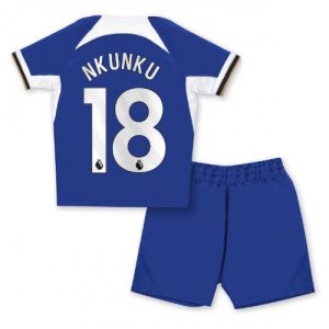 Chelsea Fotballdrakt Barn Christopher Nkunku #18 Hjemmedrakt 2023-24 Kortermet (+ Korte bukser)