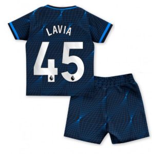 Chelsea Fotballdrakt Barn Romeo Lavia #45 Bortedrakt 2023-24 Kortermet (+ Korte bukser)