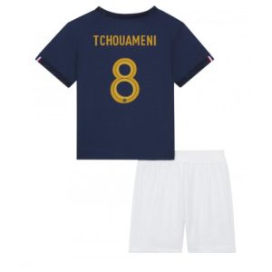 Frankrike Fotballdrakt Barn Aurelien Tchouameni #8 Hjemmedrakt VM 2022 Kortermet (+ Korte bukser)
