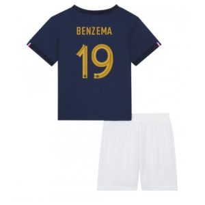 Frankrike Fotballdrakt Barn Karim Benzema #19 Hjemmedrakt VM 2022 Kortermet (+ Korte bukser)