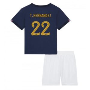 Frankrike Fotballdrakt Barn Theo Hernandez #22 Hjemmedrakt VM 2022 Kortermet (+ Korte bukser)