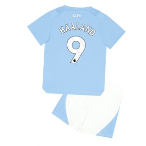 Manchester City Fotballdrakt Barn Erling Haaland #9 Hjemmedrakt 2023-24 Kortermet (+ Korte bukser)
