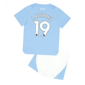 Manchester City Fotballdrakt Barn Julian Alvarez #19 Hjemmedrakt 2023-24 Kortermet (+ Korte bukser)