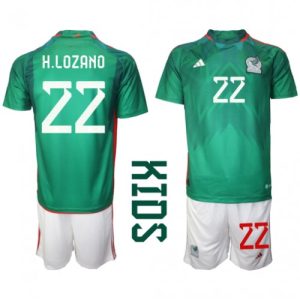Mexico Fotballdrakt Barn Hirving Lozano #22 Hjemmedrakt VM 2022 Kortermet (+ Korte bukser)